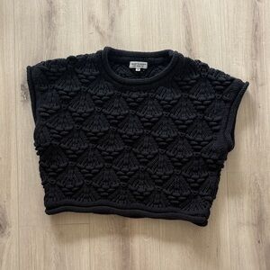 Black Cropped Textured Knit Top